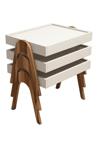 3 tables basses empilables Roma - Blanc et imitation bois