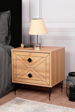Table de chevet 2 tiroirs Imitation pin