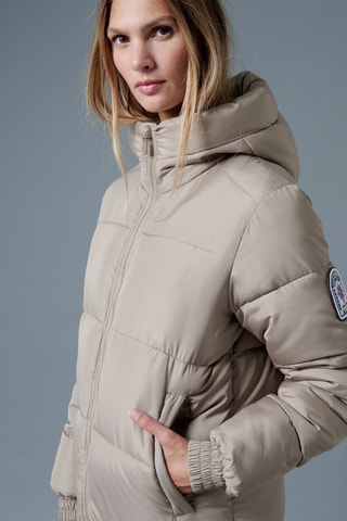 Doudoune longue matelassée à capuche Mongie - Beige