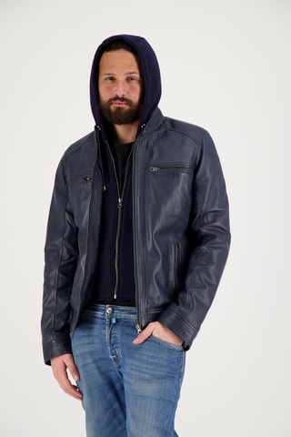 Veste en cuir d’agneau Dhoni - Bleu marine