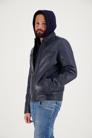 Veste en cuir d’agneau Dhoni - Bleu marine