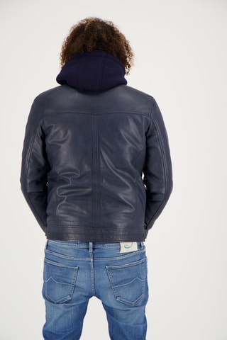 Veste en cuir d’agneau Dhoni - Bleu marine