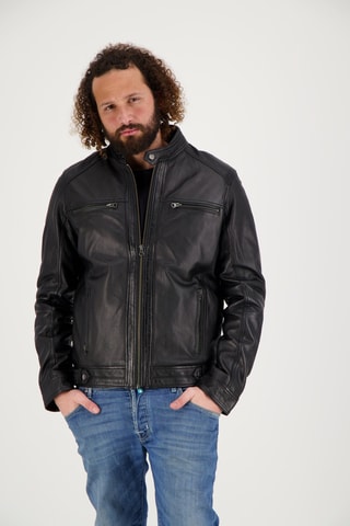 Veste en cuir d'agneau Dhoni - Noir