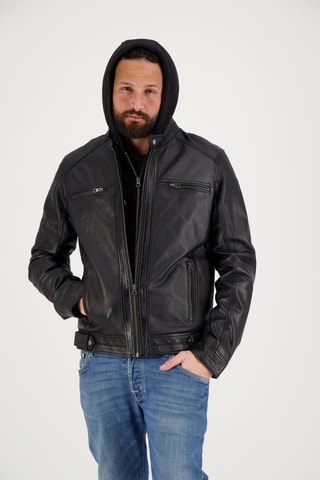 Veste en cuir d'agneau Dhoni - Noir