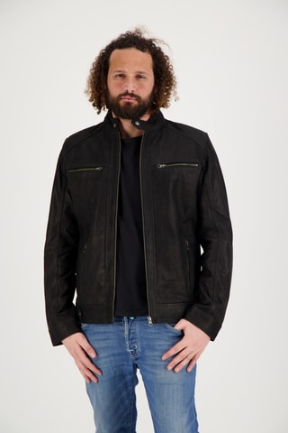 Veste en cuir de chèvre Dhoni - Noir