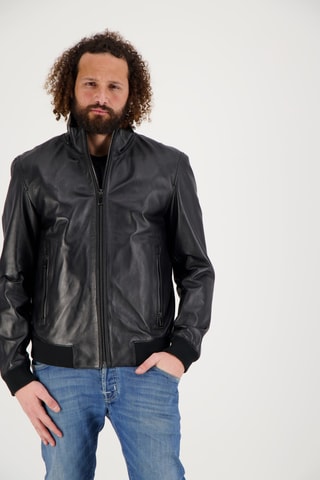 Veste en cuir d’agneau Nikos - Noir