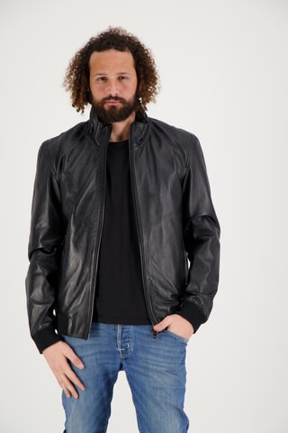 Veste en cuir d’agneau Nikos - Noir