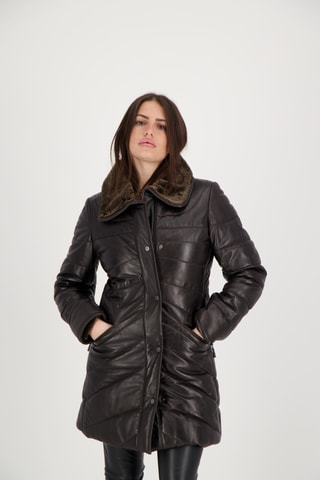 Doudoune longue en cuir Ornella - Marron