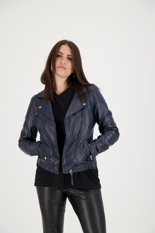 Veste en cuir d’agneau Sharon - Bleu marine