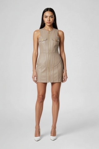 Robe en cuir sans manches - Kaki clair