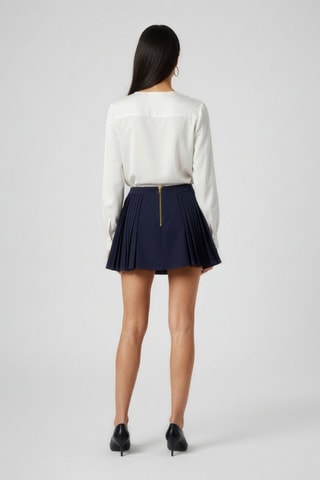 Jupe plissée en laine - Bleu marine