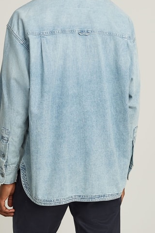 Camisa oversize de ganga de algodão biológico Boxy 2 Pocket Pleated - Azul-celeste