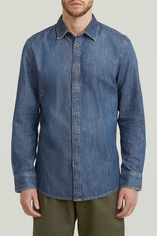 Camisa regular de ganga Clean - Azul-marinho