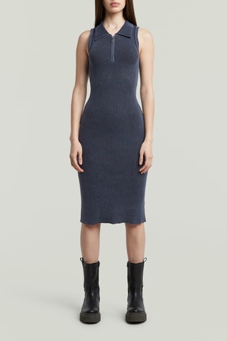 Vestido justo em algodão biológico - Azul-marinho