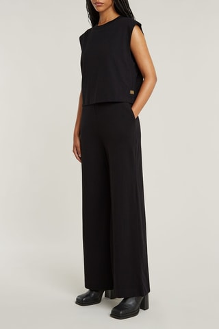 Top e calças wide legs em algodão biológico Double Layer - Preto