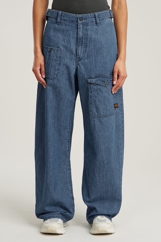 Calças de ganga cargo cintura alta Belted - Índigo