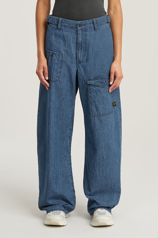 Calças de ganga cargo cintura alta Belted - Índigo