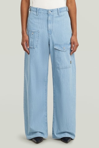 Calças de ganga cargo cintura alta Belted - Azul