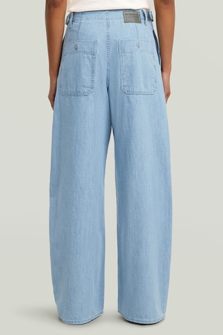 Calças de ganga cargo cintura alta Belted - Azul