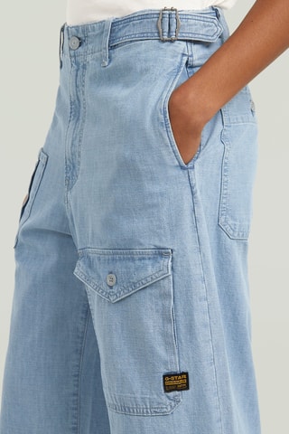 Calças de ganga cargo cintura alta Belted - Azul