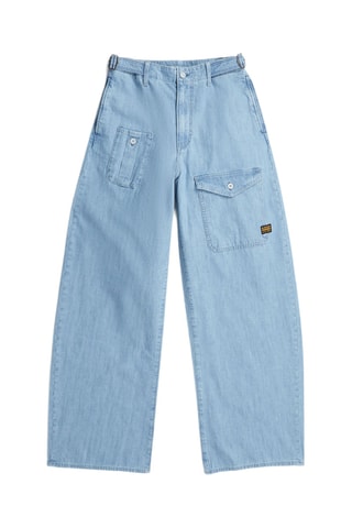 Calças de ganga cargo cintura alta Belted - Azul