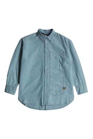 Camisa oversize de ganga de algodão orgânico Maxi Long Pocket - Azul