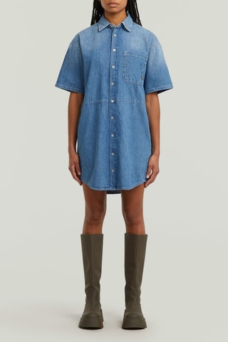 Vestido-camisa em algodão biológico e calças de ganga Relaxed drawcord - Azul-celeste