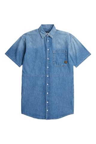 Vestido-camisa em algodão biológico e calças de ganga Relaxed drawcord - Azul-celeste