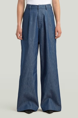 Calças chino loose wide legs de cintura alta Fluid - Azul-escuro