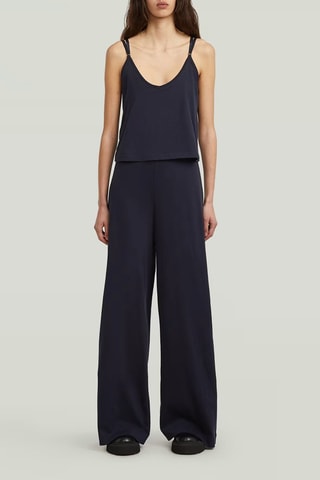 Macacão efeito ilusório regular em algodão biológico Spaghetti Strap Loose - Azul-escuro