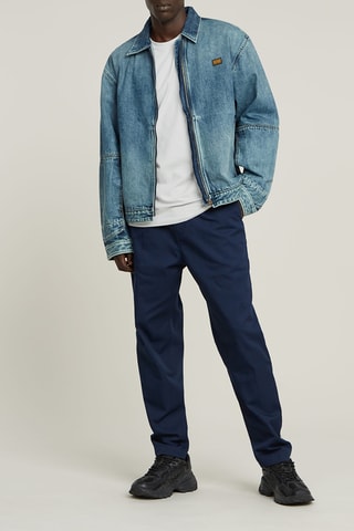 Calças chino relaxed tapered em algodão biológico Pleated - Azul-escuro