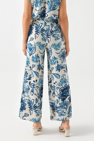 Pantalon droit taille haute - Ecru et bleu