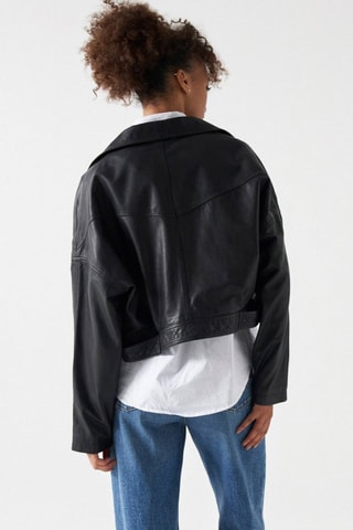 Veste biker en cuir - Noir