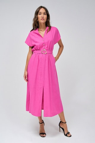 Robe midi regular en lin - Rose