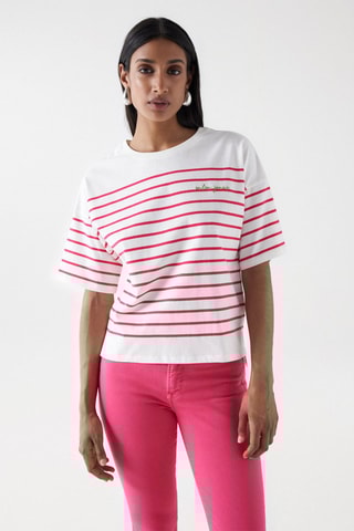 T-shirt regular - Blanc et rose foncé