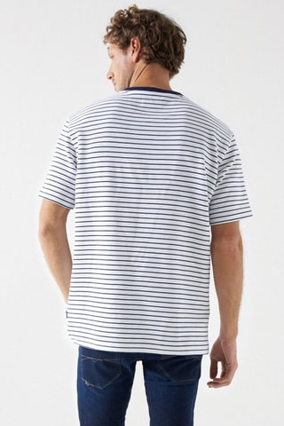 T-shirt regular - Blanc et bleu foncé