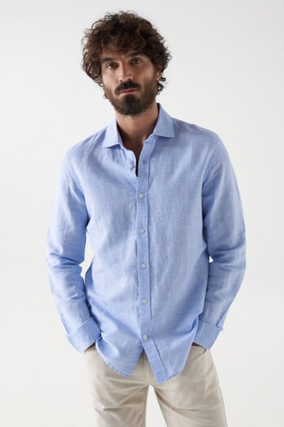Chemise slim en lin - Bleu clair
