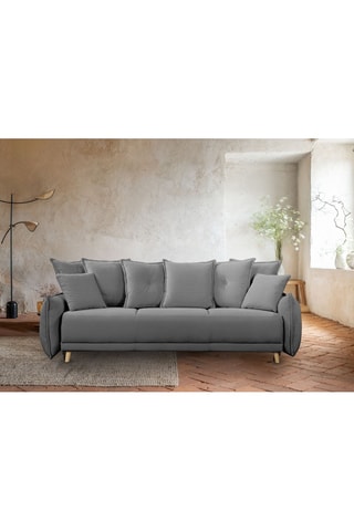Canapé convertible Lazy Lukka - Gris clair - 3 places - En toucher velours côtelé -  Dimensions couchage 140 x 190 cm