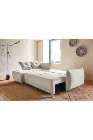 Canapé d’angle convertible Lazy Lukka - Beige - 4 places - Toucher velours  - Dimensions couchage 130 x 210 cm