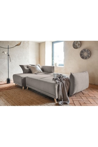 Canapé d’angle convertible Lazy Lukka - Gris - 4 places - Toucher velours - Dimensions couchage 130 x 210 cm