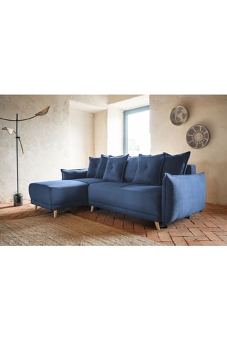 Canapé d’angle convertible Lazy Lukka - Bleu marine - 4 places - Toucher velours -  Dimensions couchage 130 x 210 cm