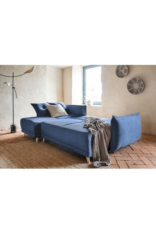Canapé d’angle convertible Lazy Lukka - Bleu marine - 4 places - Toucher velours -  Dimensions couchage 130 x 210 cm