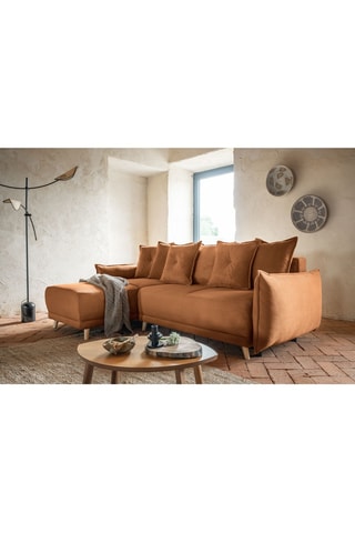 Canapé d’angle convertible Lazy Lukka - Rouge brique - 4 places - Toucher velours -  Dimensions couchage 130 x 210 cm
