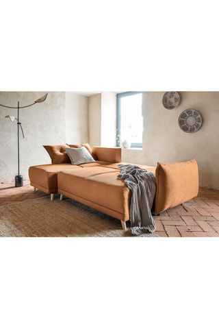 Canapé d’angle convertible Lazy Lukka - Rouge brique - 4 places - Toucher velours -  Dimensions couchage 130 x 210 cm