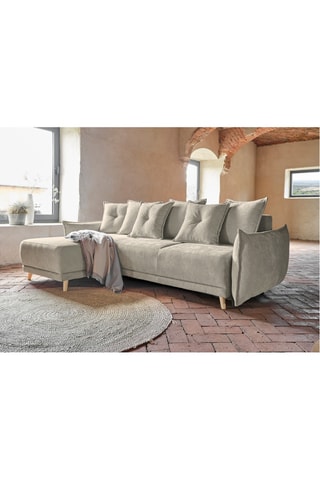 Canapé d’angle convertible Lazy Lukka - Taupe - 4 places - Toucher velours - Dimensions couchage 130 x 210 cm
