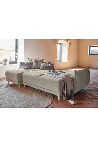 Canapé d’angle convertible Lazy Lukka - Taupe - 4 places - Toucher velours - Dimensions couchage 130 x 210 cm