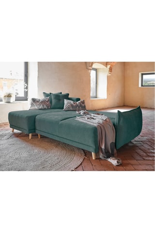 Canapé d’angle convertible Lazy Lukka - Turquoise - 4 places - Toucher velours -  Dimensions couchage 130 x 210 cm