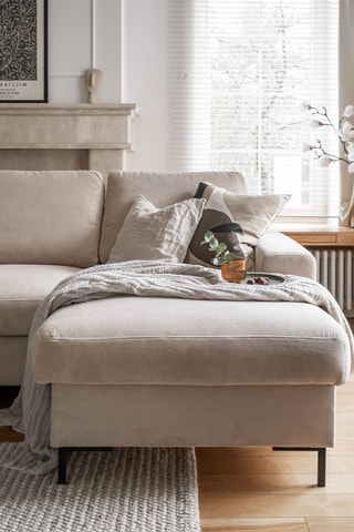 Canapé d’angle droit convertible Lofty Lilly - Beige - 4 places - En polyester toucher velours - Dimensions couchage 130 x 196 cm