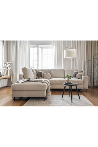 Canapé d’angle gauche convertible Lofty Lilly - Beige - 6 places - En polyester toucher velours - Dimensions couchage 130 x 198 cm