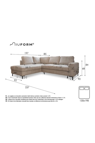 Canapé d’angle gauche convertible Lofty Lilly - Bleu marine - 6 places - En polyester toucher velours - Dimensions couchage 130 x 198 cm